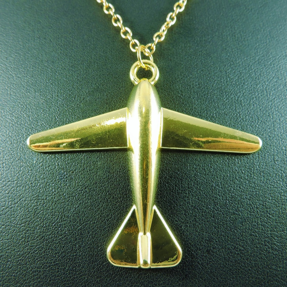 Gold Airplane Pendant Necklace